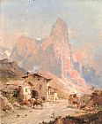 Franz Richard Unterberger Figures in a Village in the Dolomites painting